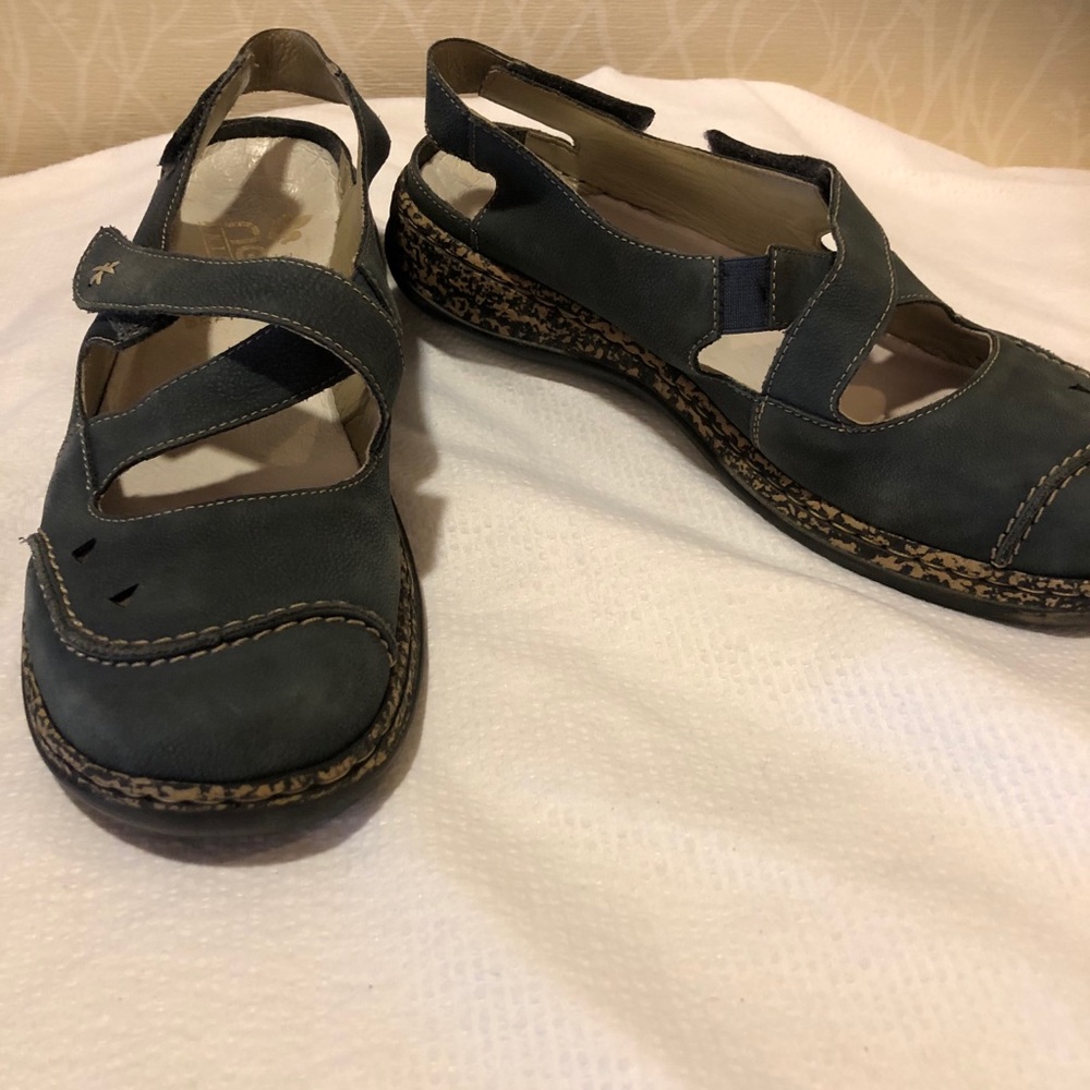 Rieker Denim Blue Leather Clogs